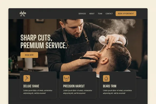 Example barbershop website homepage