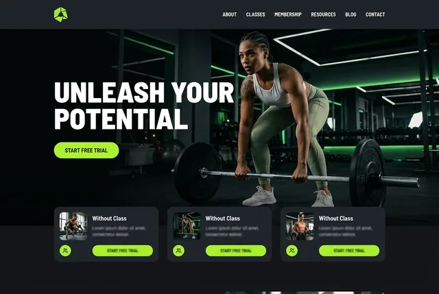 Example gym website homepage