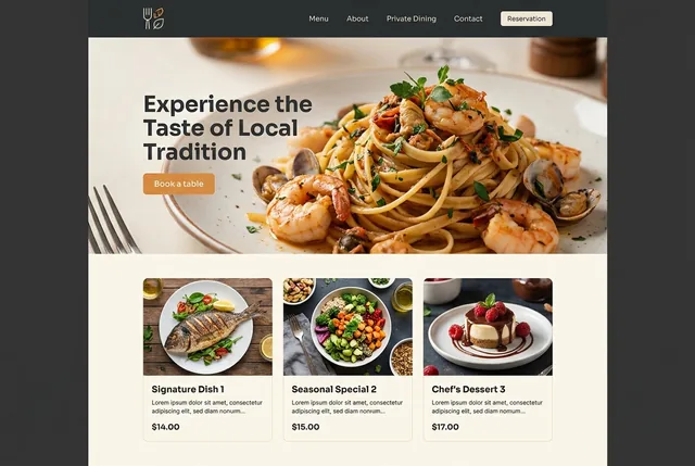 Example restaurant website homepage
